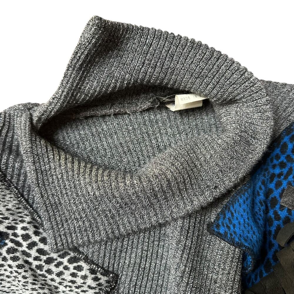 Vintage Mermini Patchwork Appliqué Split Collar Sweater One Size (S-XL), Gray - Picture 10 of 13